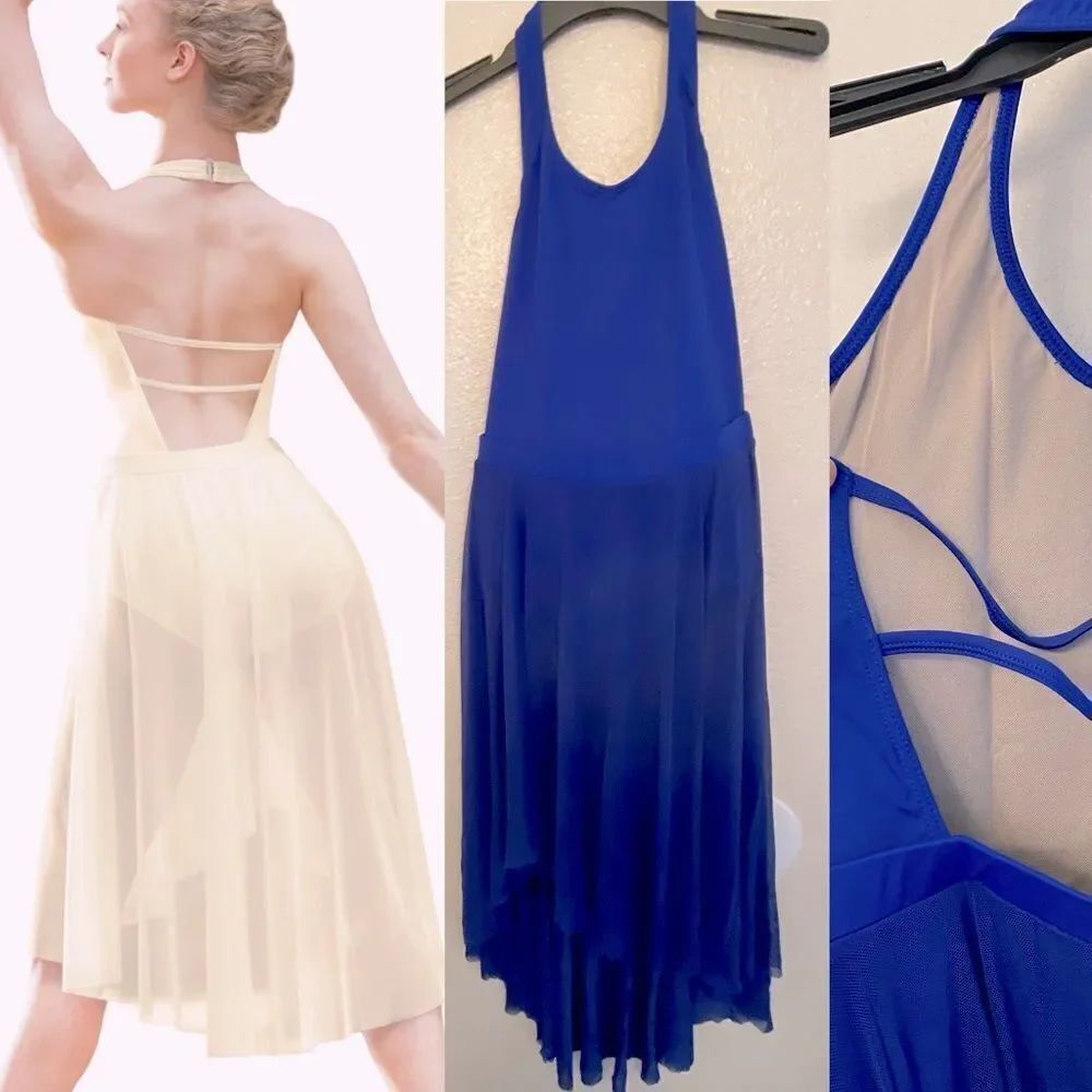 Revolution Dance royal blue dress Leotard costume RC19746 hi low mesh SA adult